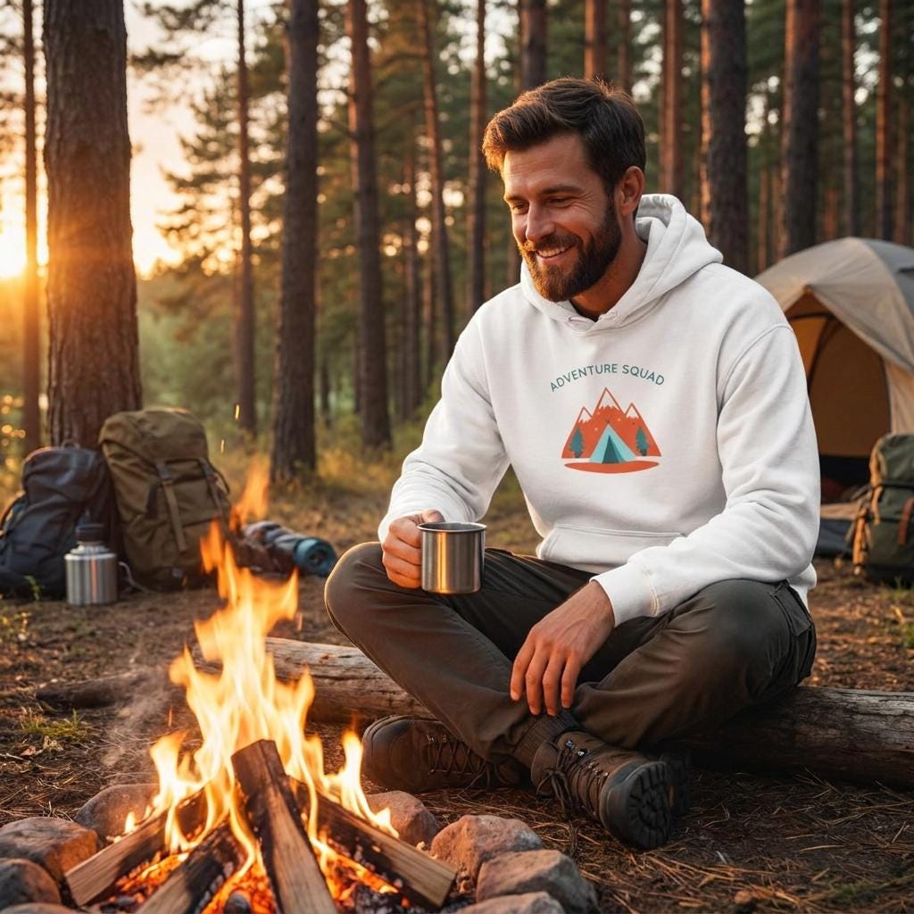 Adventure Squad Mountain Tent Hoodie, Cozy Outdoor Sweatshirt, Hiking Gift