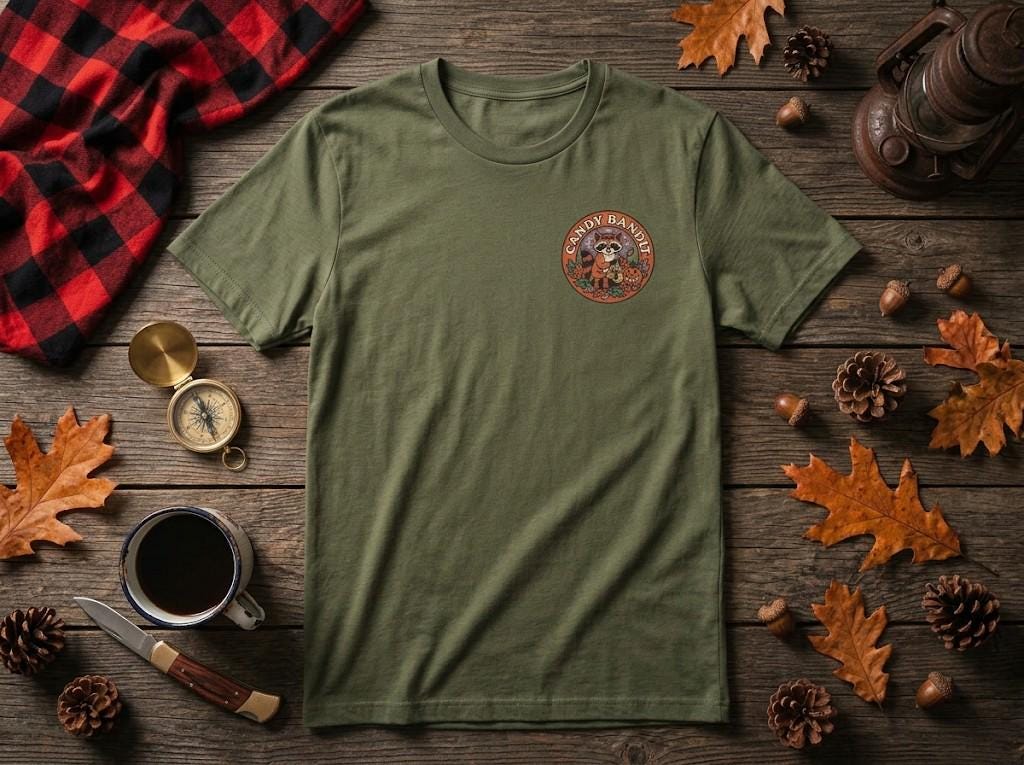 Candy Bandit Raccoon Tee, Retro Halloween Shirt, Autumnal Spooky Season Gift