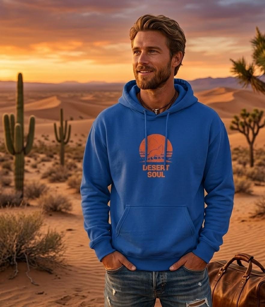 Desert Soul Sunset Cactus Hoodie, Retro Southwestern Sweatshirt, Cozy Unisex Top