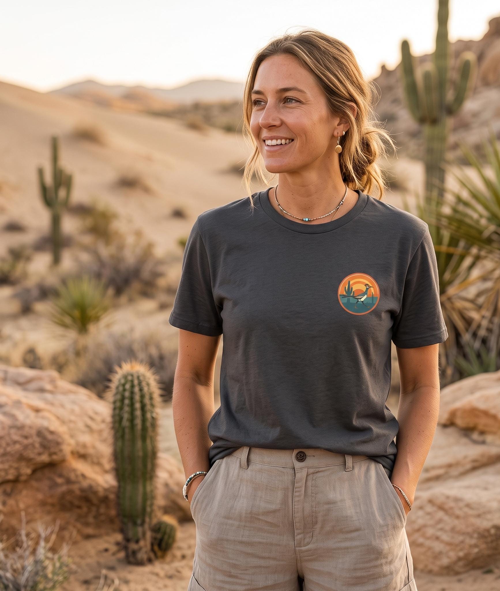 Desert Sunset Cactus Tee, Minimal Southwestern Circle Print, Arizona Gift