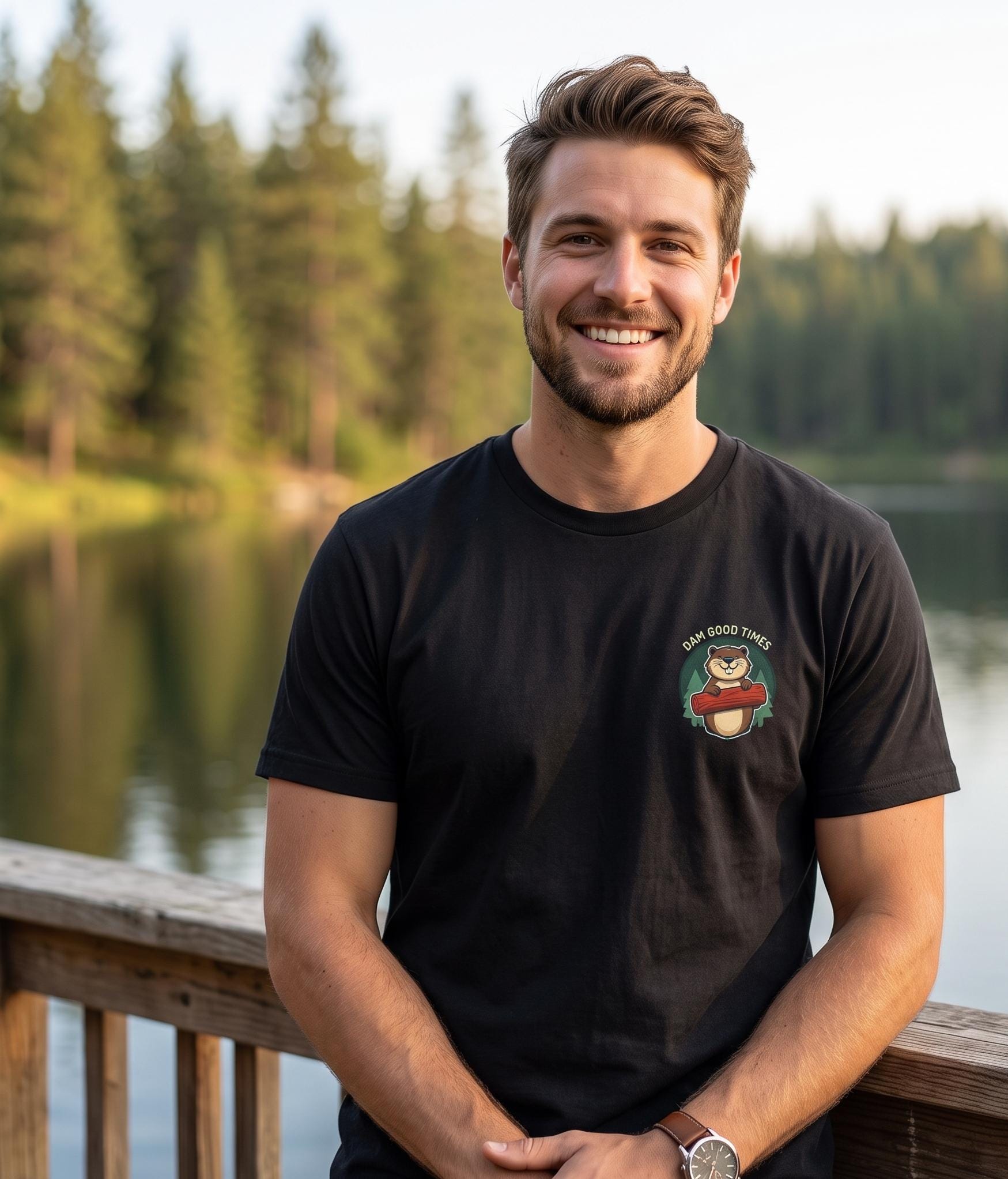 Funny Bear Coffee Lover T-Shirt, Camping Nature Tee, Ring-Spun Cotton
