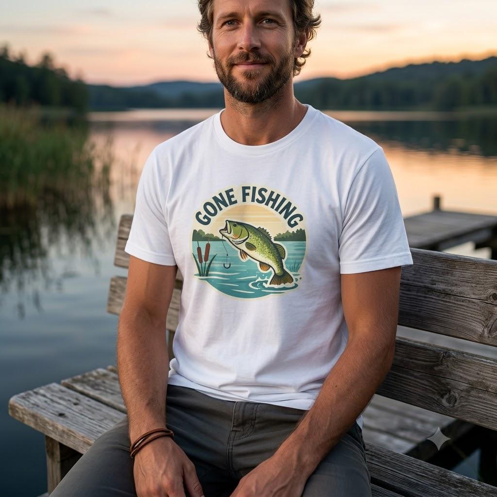 Gone Fishing Bass Tee, Retro Lake Angler Shirt, Soft Cotton Fishing Gift