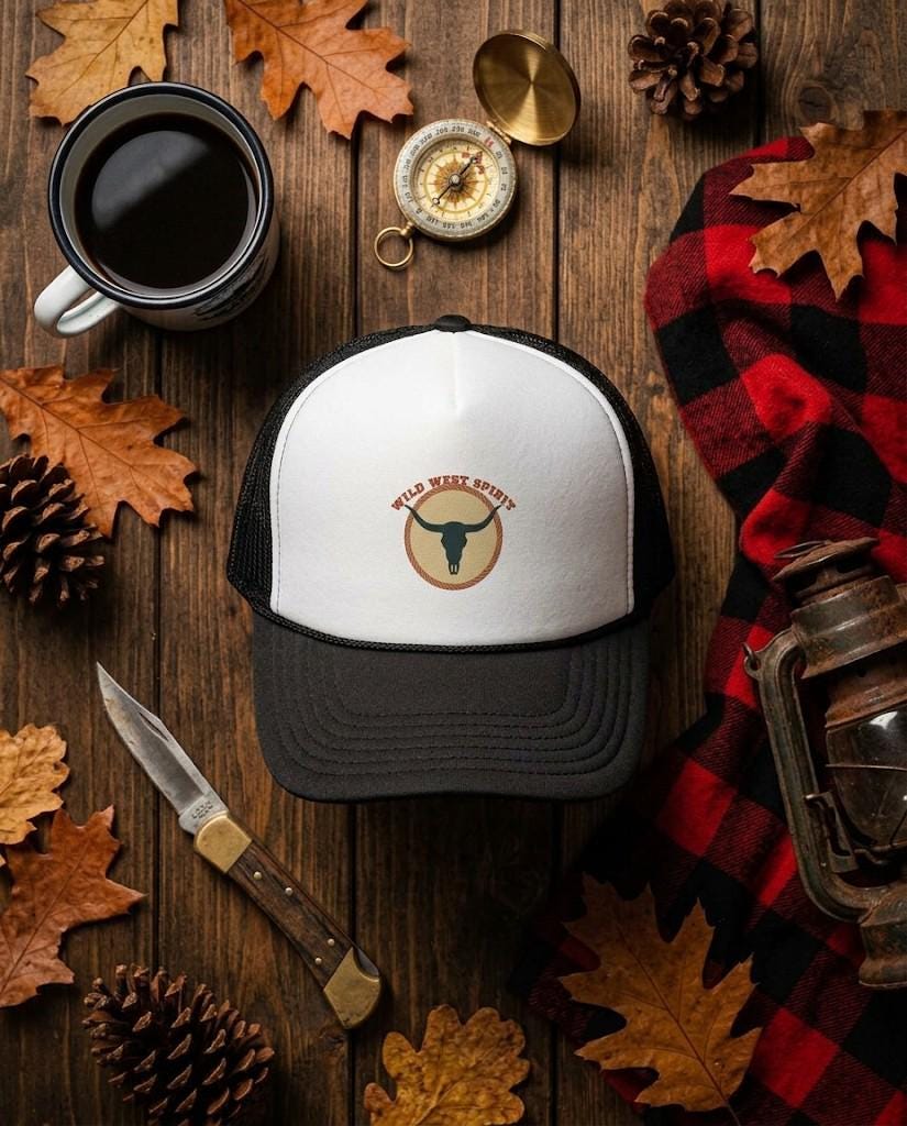Longhorn Skull Trucker Hat, Embroidered Western Mesh Cap, Cowboy Ranch Hat, Retro Southwestern Trucker Cap, Gift for Him