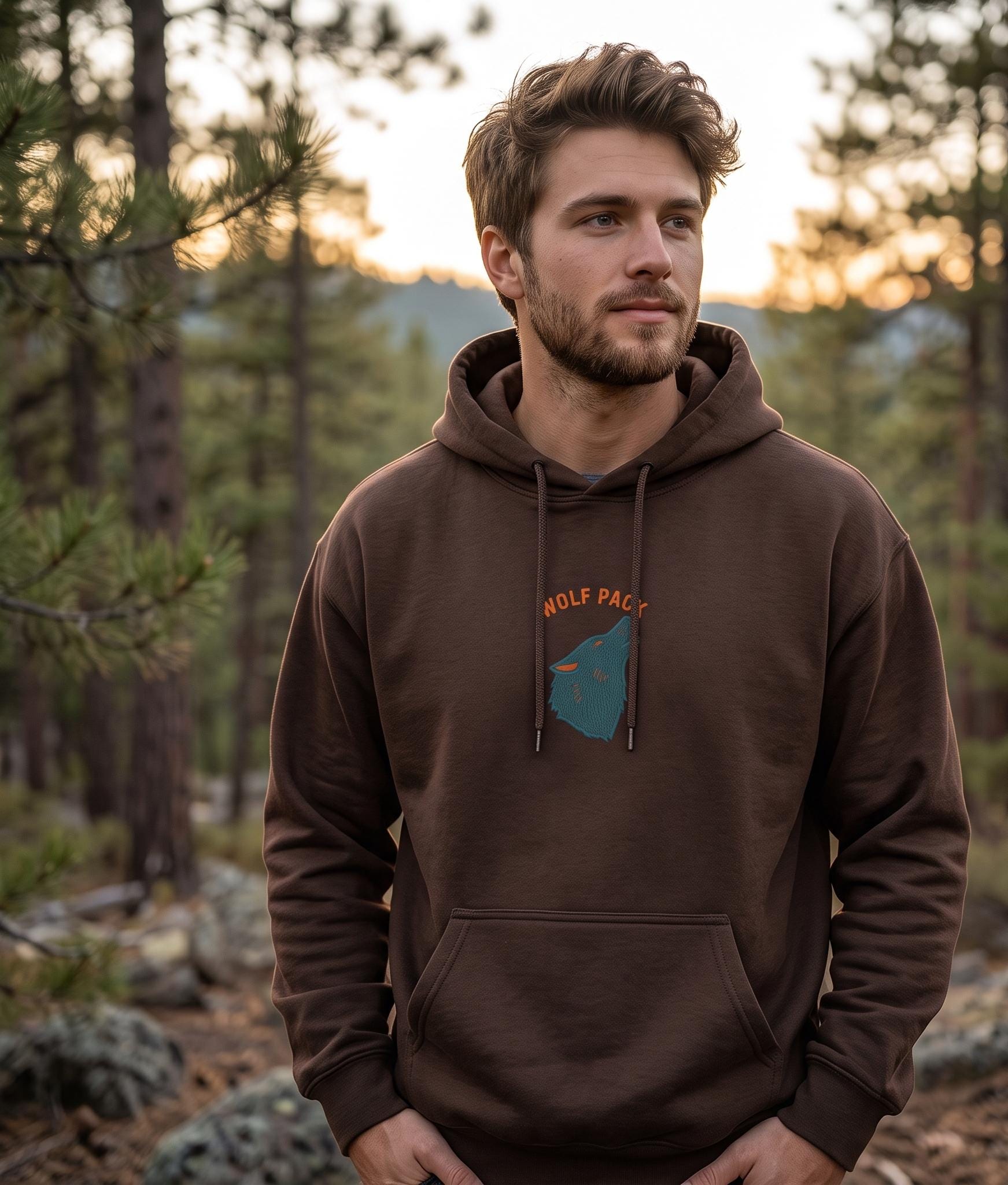 Minimal Wolf Pack Hoodie, Cozy Woodland Sweatshirt, Camping Hiking Pullover