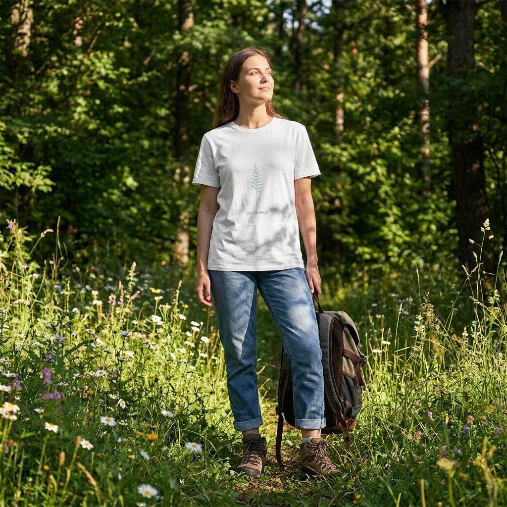 Minimalist Fern Print Cotton Tee, Cottagecore Nature Shirt, Plant Lover Gift
