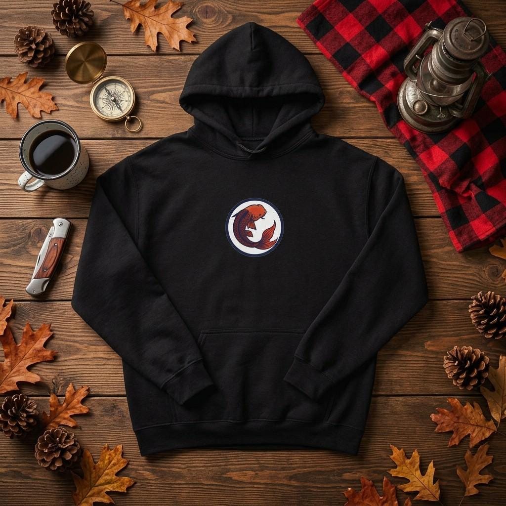 Minimalist Koi Fish Hoodie, Japanese Circle Logo Sweatshirt, Cozy Cotton-Poly Pullover