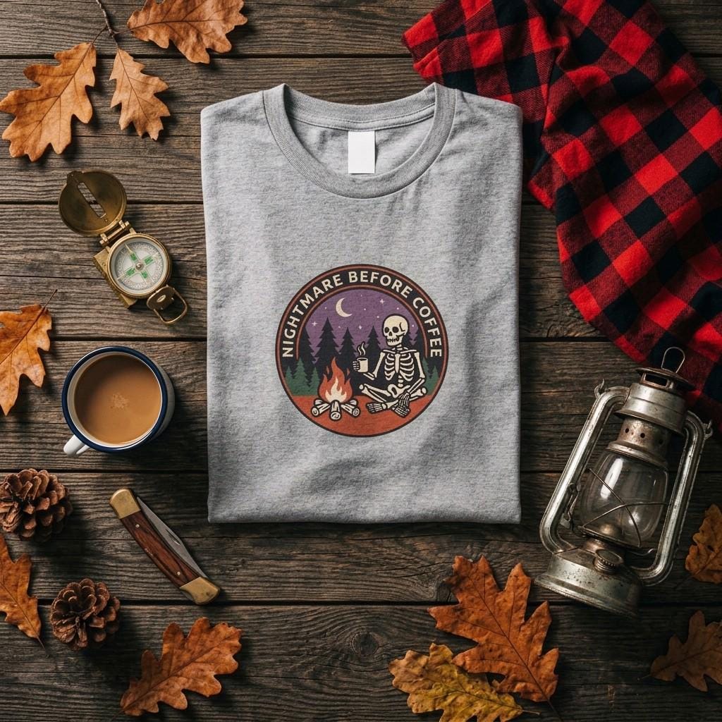 Nightmare Before Coffee Shirt, Skeleton Campfire Tee, Spooky Season Gift