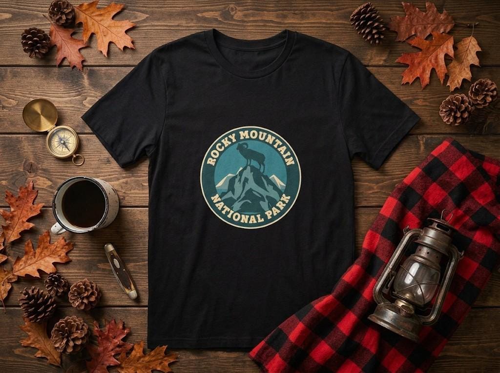 Rocky Mountain National Park Tee, Mountain Goat Emblem, Vintage Colorado Gift