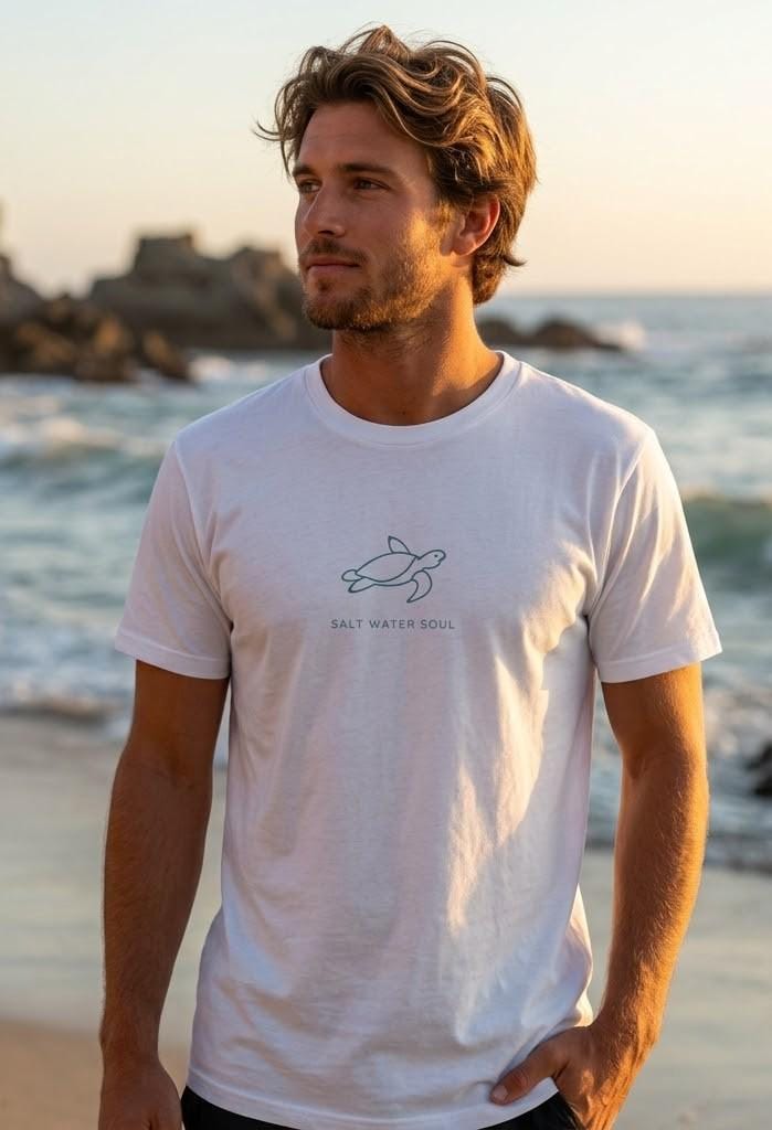 Salt Water Soul Sea Turtle T-Shirt, Minimalist Line Art Tee, Coastal Cotton Shirt
