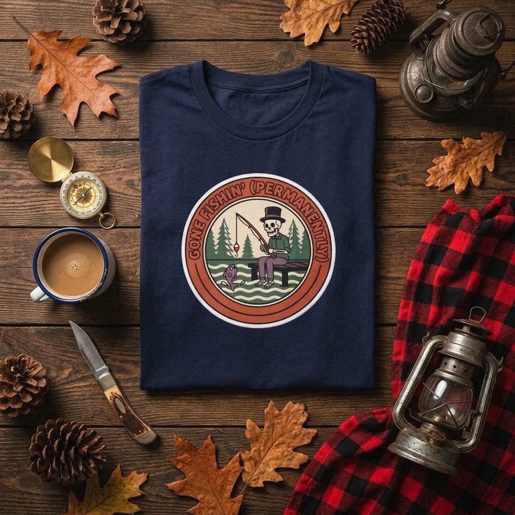Skeleton Fishing Shirt, Retro Halloween Tee, Spooky Season Gift