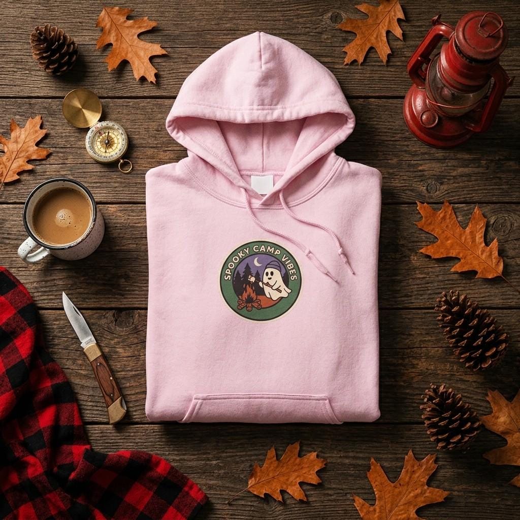 Spooky Campfire Ghost Hoodie, Halloween Outdoor Sweatshirt, Cozy Fall Pullover