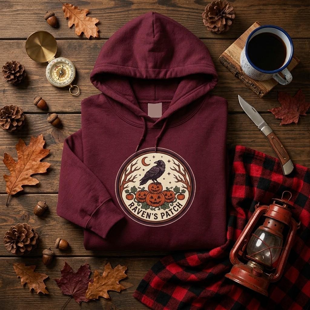 Spooky Raven Pumpkin Patch Hoodie, Gothic Fall Sweatshirt, Cozy Unisex Top