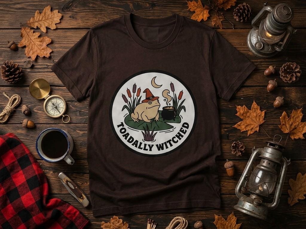 Toadally Witched Frog Witch Tee, Cottagecore Halloween Shirt (100% Cotton)